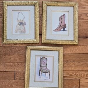 Peggy Abrams Signed Victorian Art Prints Set 3 Gold Framed - Read
